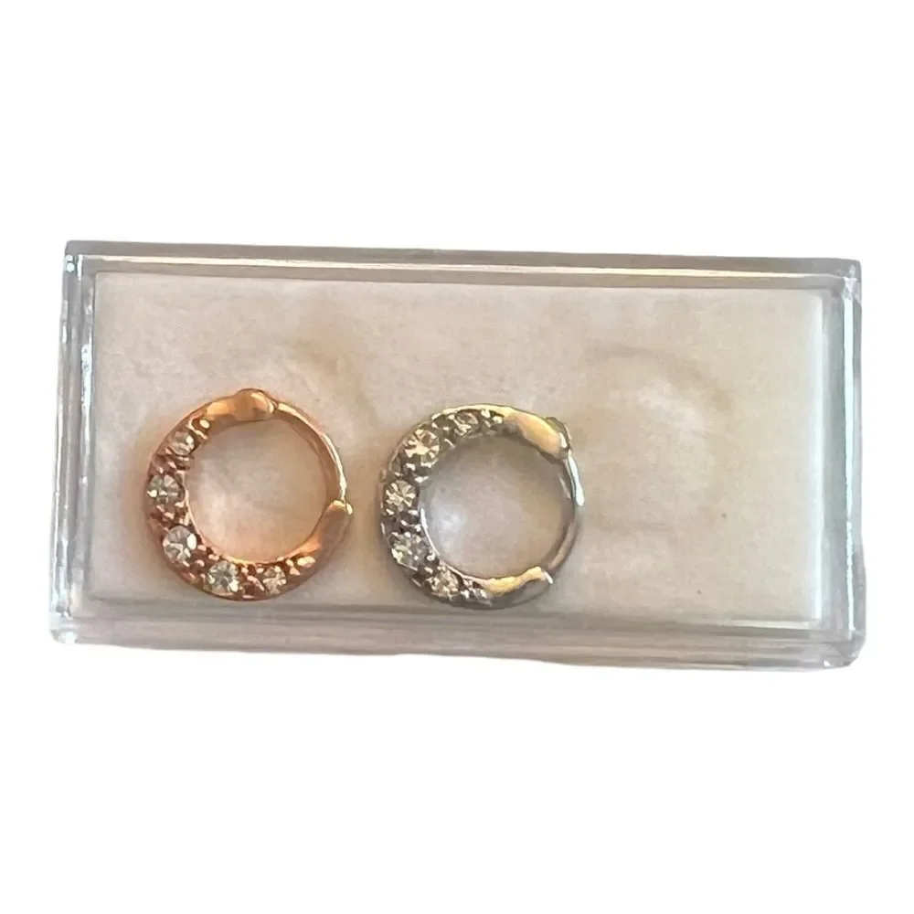Rhona Sutton Bodifine SS Set Silver Tone Rose Gold Tone Crystal Cartilage Rings